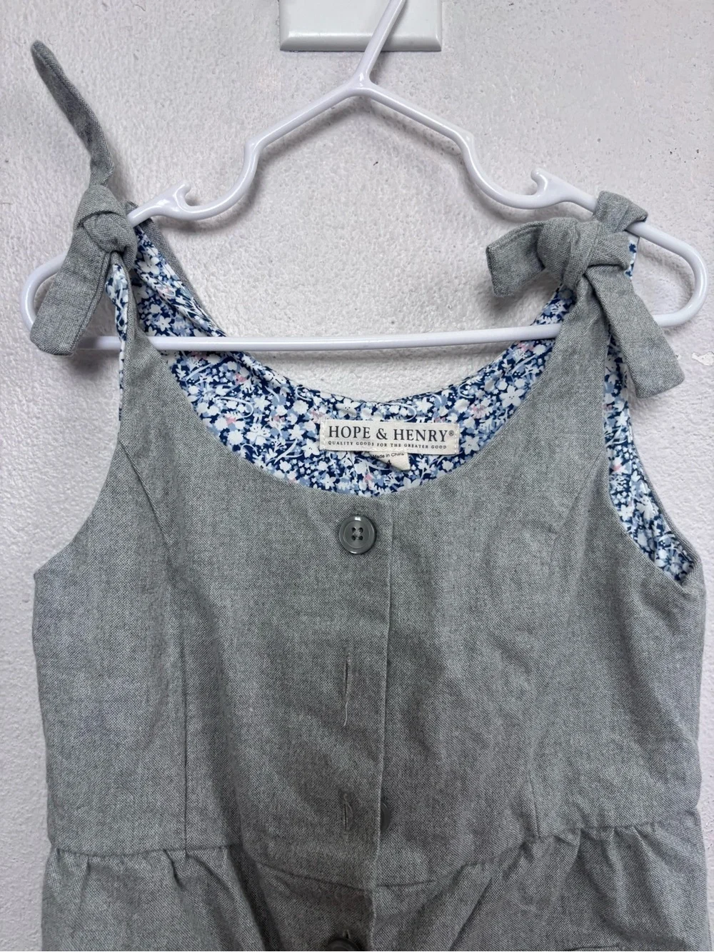 Hope & Henry Grey Tie-Shoulder Jumpsuit